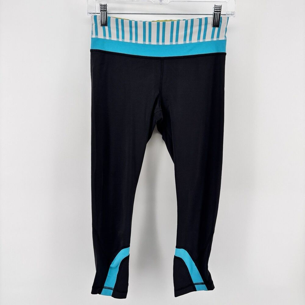 lululemon Black Turquoise Full Length Leggings 28" Inseam Zip Pocket